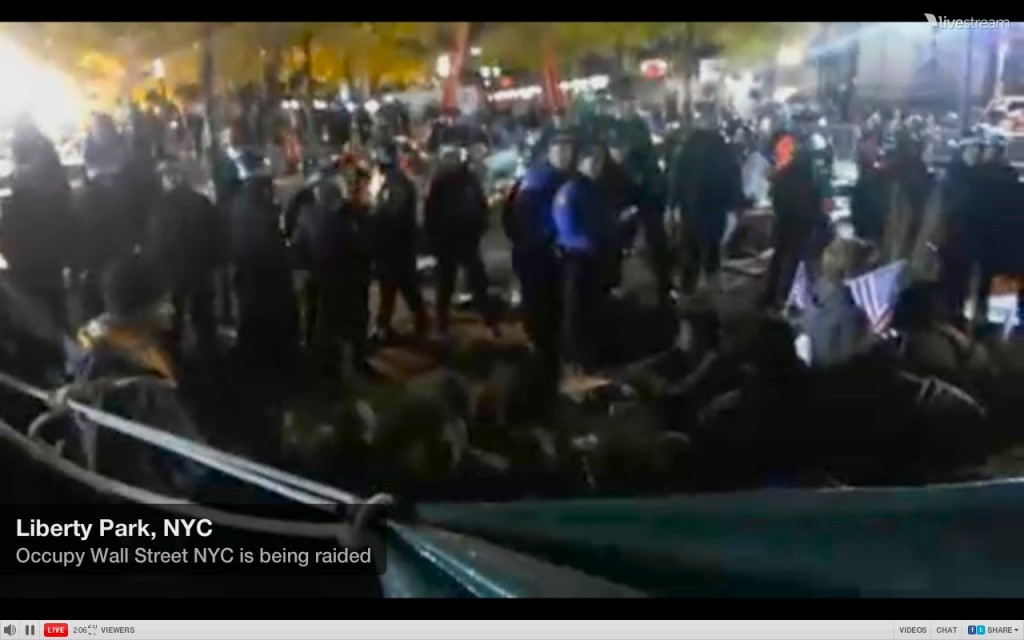 Police gather in Zuccotti Park to clear protesters.