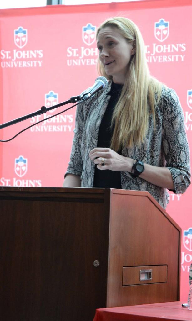 Three-time Olympic gold medalist Kerri Walsh Jennings stops by for Women in Sports Day on Feb. 8.