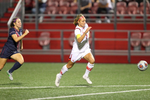 Rachel Daly has blown past the competition recently, scoring two goals in three straight games, en route to tying the St. John’s all-time goal record of 40 career goals. The record was previously held by Adriana Viola.  (Photo: Athletic Communications)