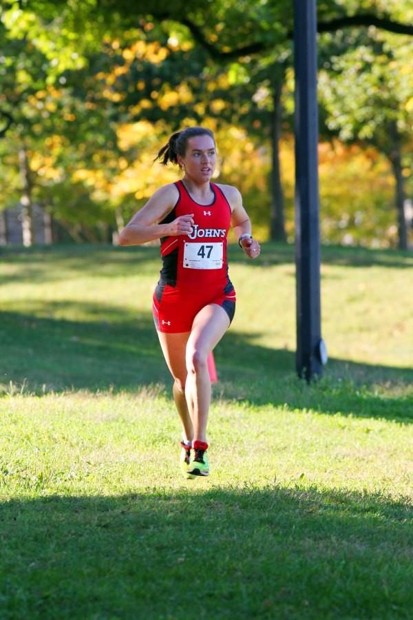 Sophomore Izzi Batt-Doyle placed first in the XC Fall Festival with a time of 15:08.  (Photo: Athletic Communications
