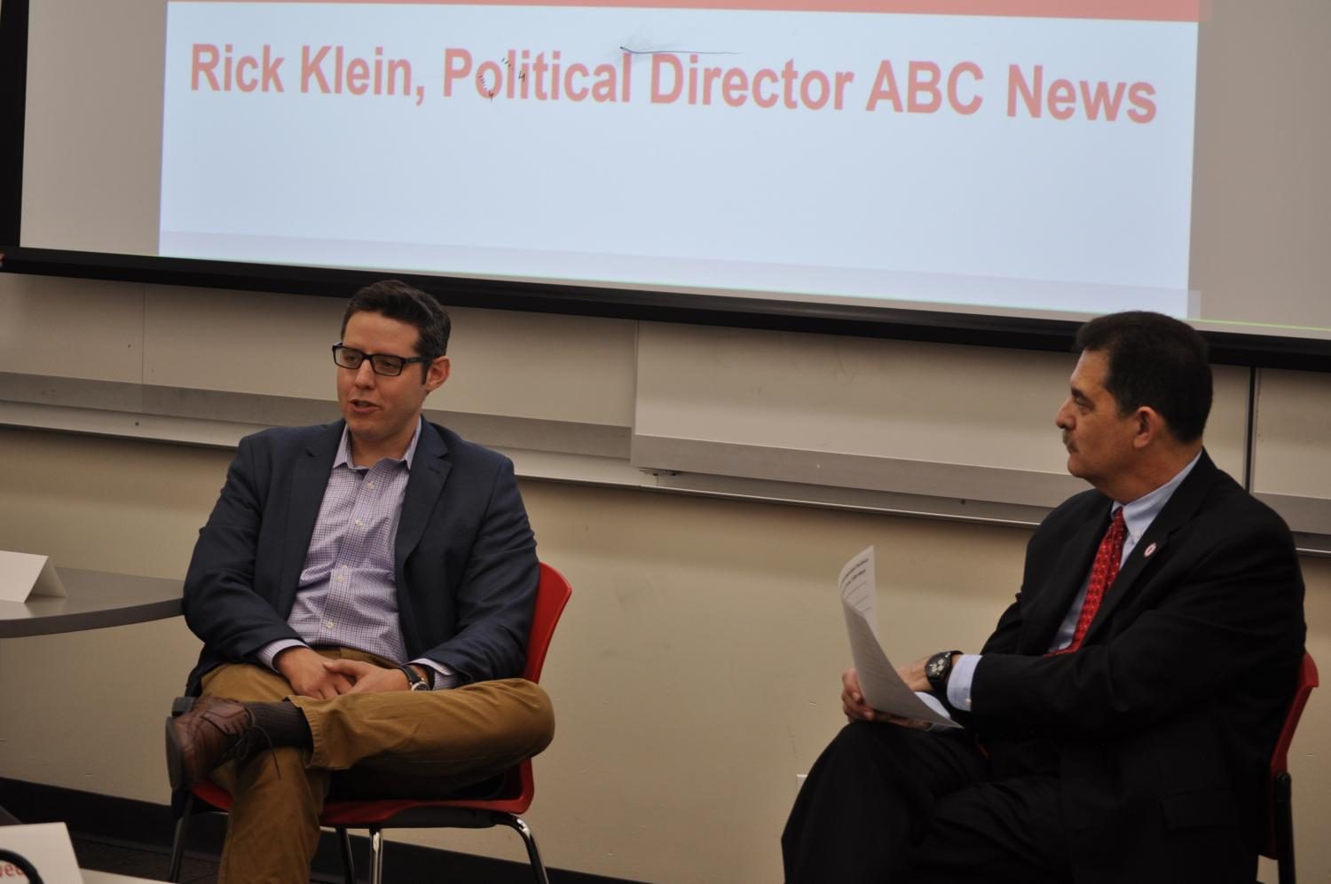 Professor Michael Rizzo, right, moderated the question-and-answer session with Rick Klein.