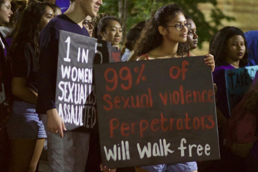 Students walked through campus in solidarity with victims of sexual violence.