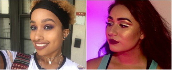 Amber Reeves, (left) wears a Halloween-inspired makeup look, while Anoosha Hamid (right) wears a makeup look reminiscent of fall colors. 