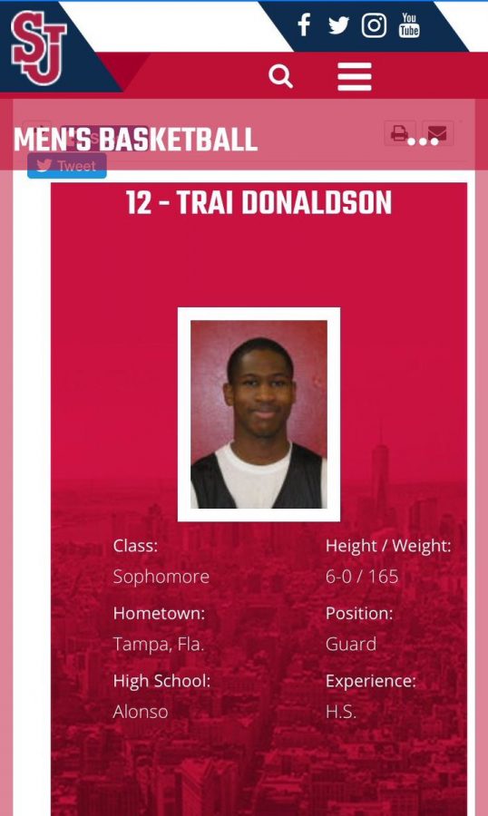 Howell Trai Donaldson IIIs profile on the Universitys athletics site, which has since been deleted (Torch Photo/Dylan Hornik).