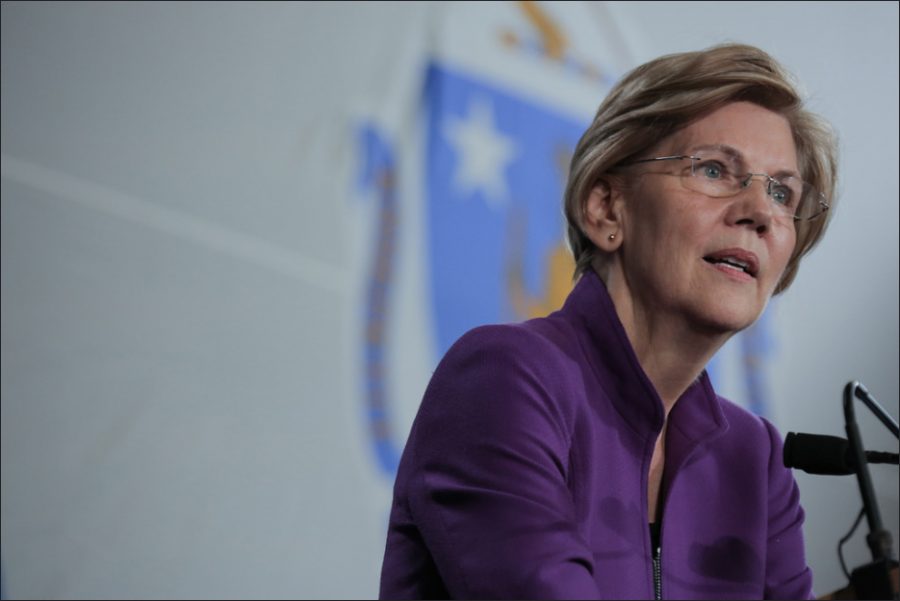 Elizabeth Warren giving a speech during the Unity Rally in Cambridge, MA.
