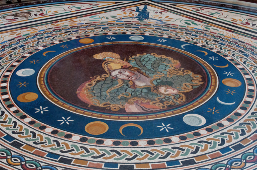  A close snapshot of the floor of the Vatican, showcasing elements of astrology. 

