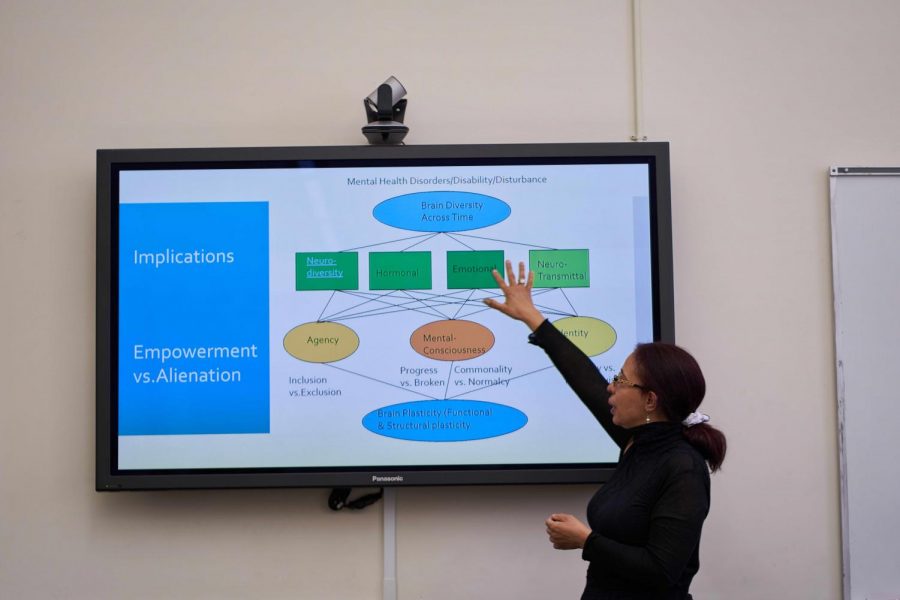 Dr. Sanae Elmoudden showed off her mental health research to faculty and students.
