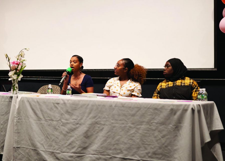  (Left to right) Amenkha Sembenu, Ariel Metayer and Aminah Usman shared their stories at UNICEF’s Women’s Panel in the Little Theater.