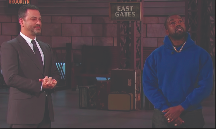 Kanye West promotes his new album, “Jesus is King,” on Jimmy Kimmel Live.
