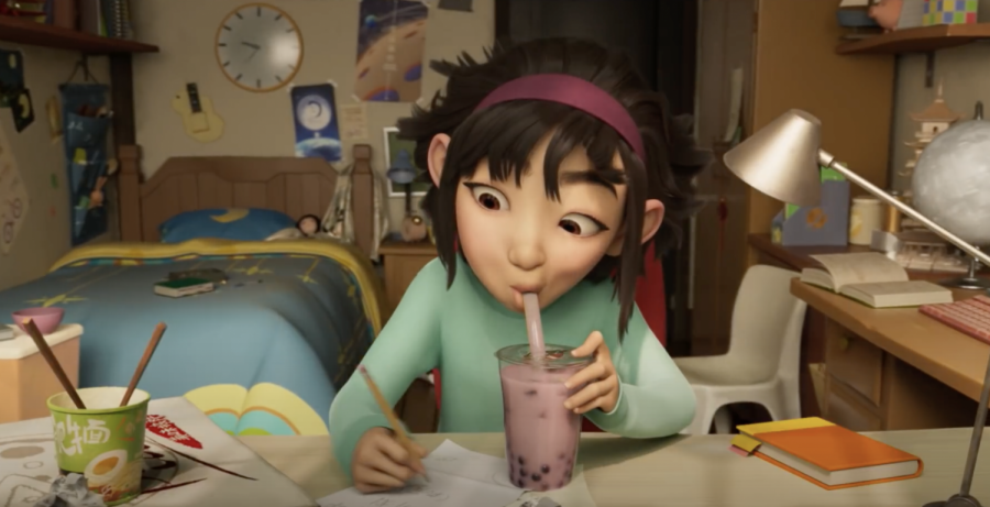 Fei Fei (voiced by Cathy Ang) works day and night on the blueprints for her rocketship to the moon.
Photo Courtesy/ Youtube Netflix
