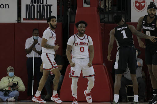 Alexander celebrates against Providence at 'Carnesecca After Dark.'