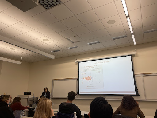 Prof. Diane Heith educates students on the outcomes of the 2022 Midterm Elections.  
Torch Photo / Olivia Seaman