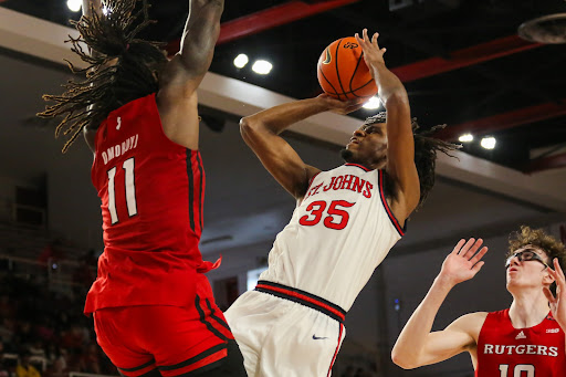 Taylor Jr. going up to make a crucial shot against Rutgers during the second half.
Torch Photo / Sara Kiernan
