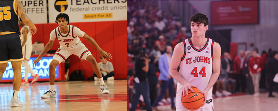 Wilcher (left) and Dunlap (right) are the youngest players on Rick Pitinos SJU Mens Basketball roster.

Torch Photo / Sara Kiernan