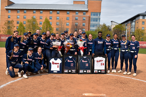 The St. Johns softball team celebrated their three seniors following the home loss against Seton Hall.

Torch Photo / Megan Chapman