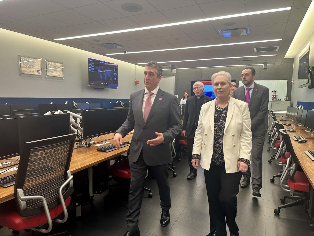 Senator Kirsten Gillibrand toured the Cybersecurity Lab located on the second floor of St. Augustine Hall. 
Torch Photo / Olivia Seaman
